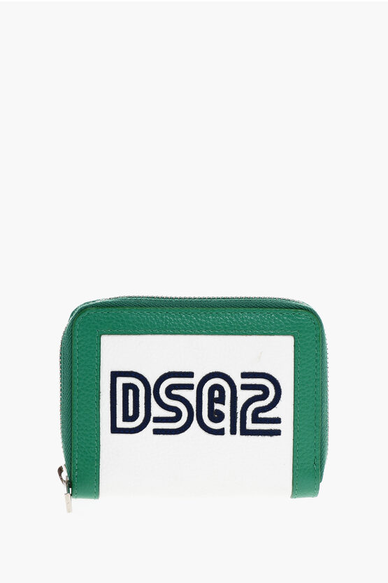 Dsquared2 Textured Leather Wallet With Zipped Closure In White