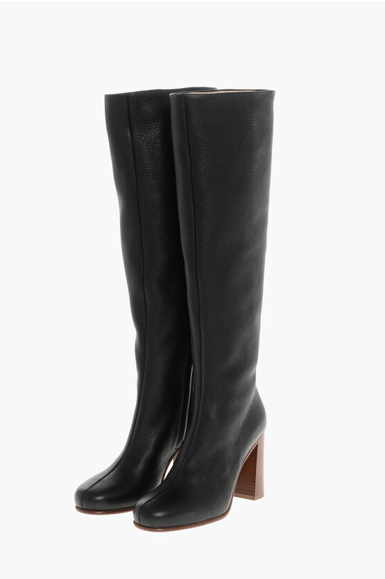 Khaite Textured Leather Willow Under The Knee Boots 10cm In Black
