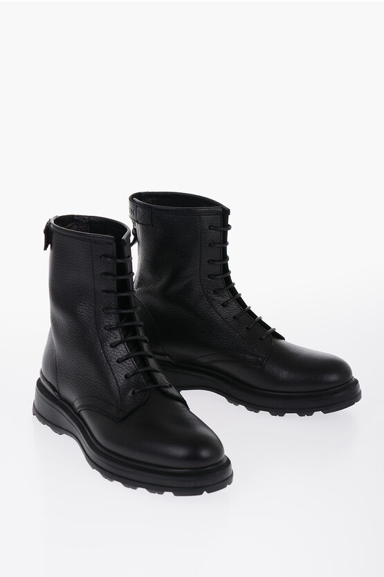 Shop Woolrich Textured Leather Work Boot Combat Boots With Zip