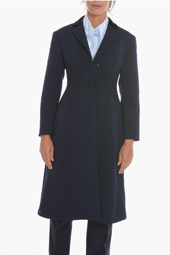 Tory Burch Textured-wool Tailored Coat In Blue