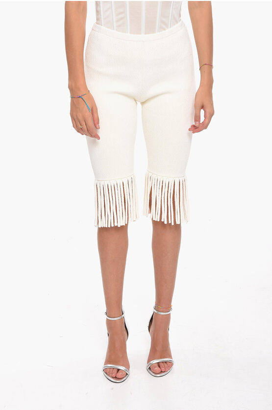 Proenza Schouler Textured-woven Biker Shorts With Fringed Hems In White