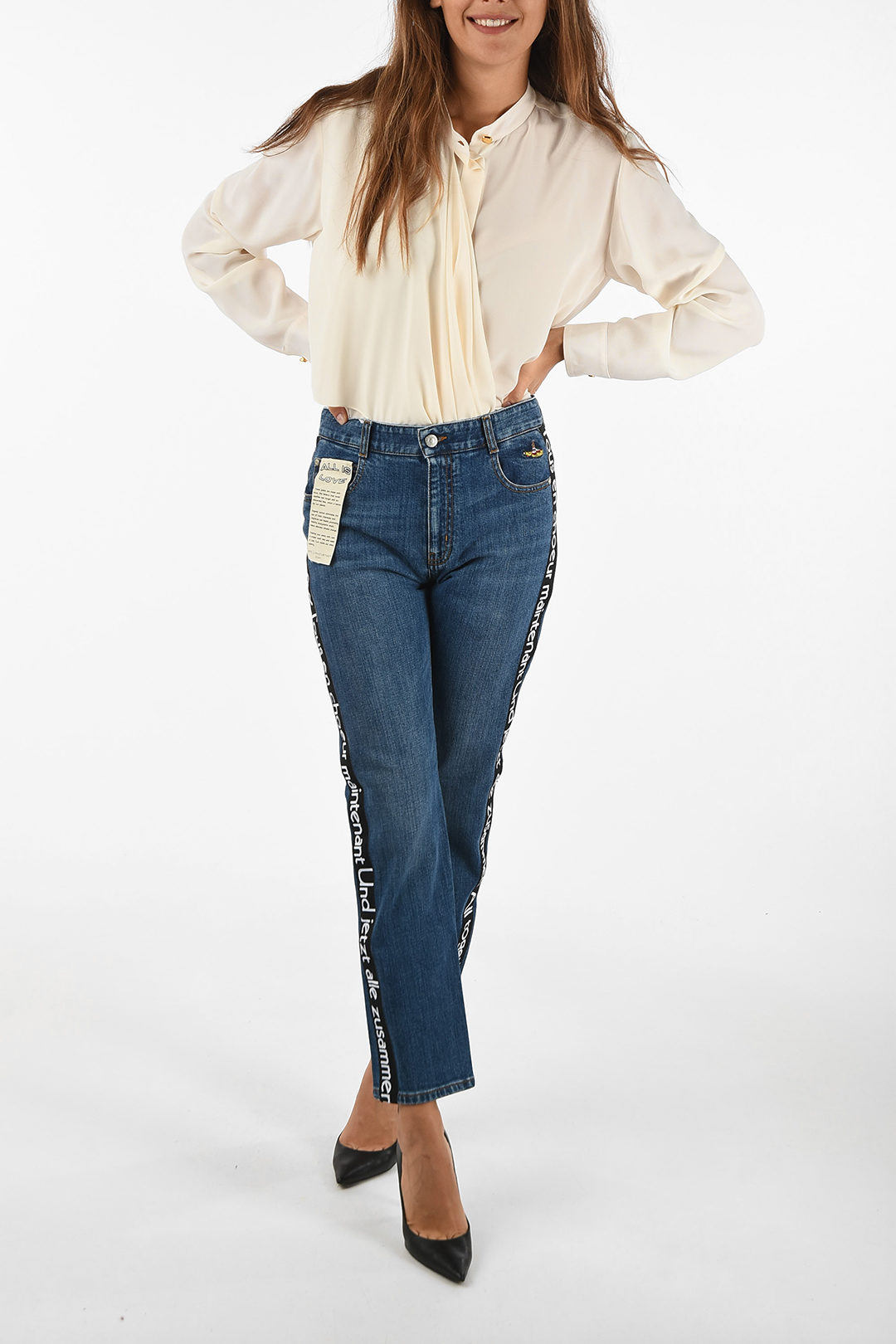 Stella McCartney THE BEATLES Stretch denim piping jeans women - Glamood ...