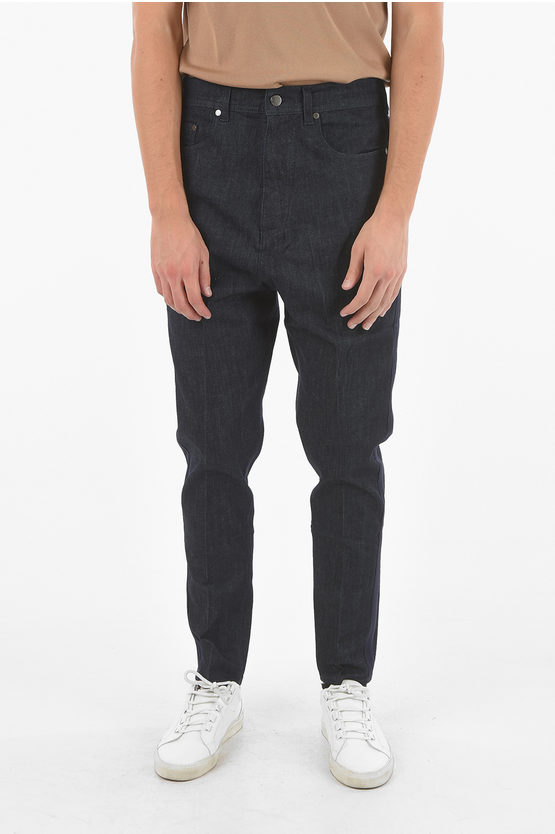 Shop Neil Barrett The Godfather Of Denim Raw Denim Low-crotch Jeans With Satin