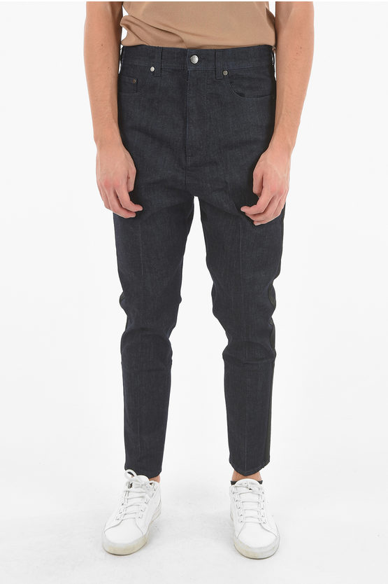 Shop Neil Barrett The Godfather Of Denim Raw Denim Low-crotch Jeans With Satin