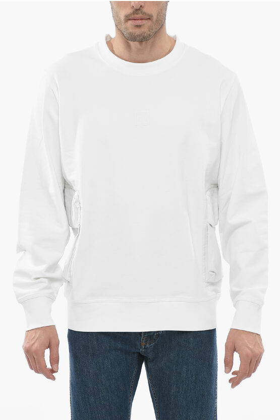 C.p. Company The Metropolis Series Crew Neck Sweatshirt With Nylon Pocket In White