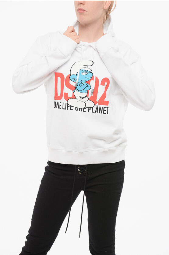 Dsquared2 The Smurfs Printed Brushed Cotton Grounchy Smurf Hoodie