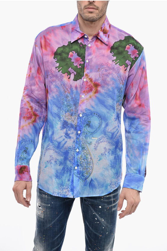 Dsquared2 Tie Dye Cotton Shirt With Paisley Motif In Multi