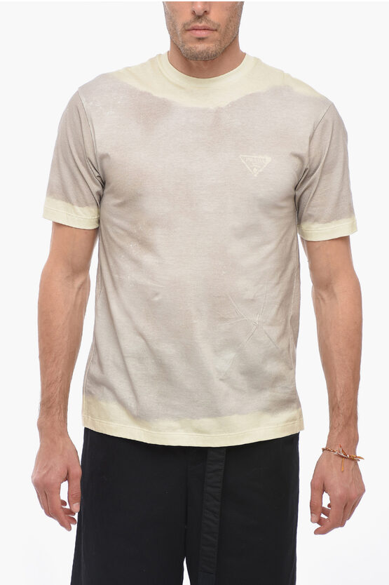 Shop Prada Tie Dye Cotton T-shirt With Split
