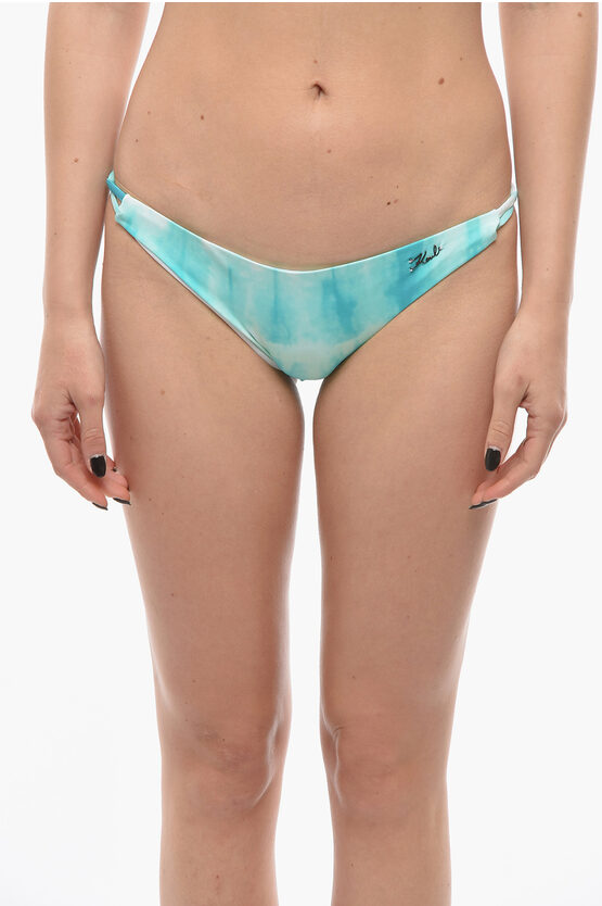 Karl Lagerfeld Tie-dye Effect Bikini Bottom With Cut-out Details In Metallic