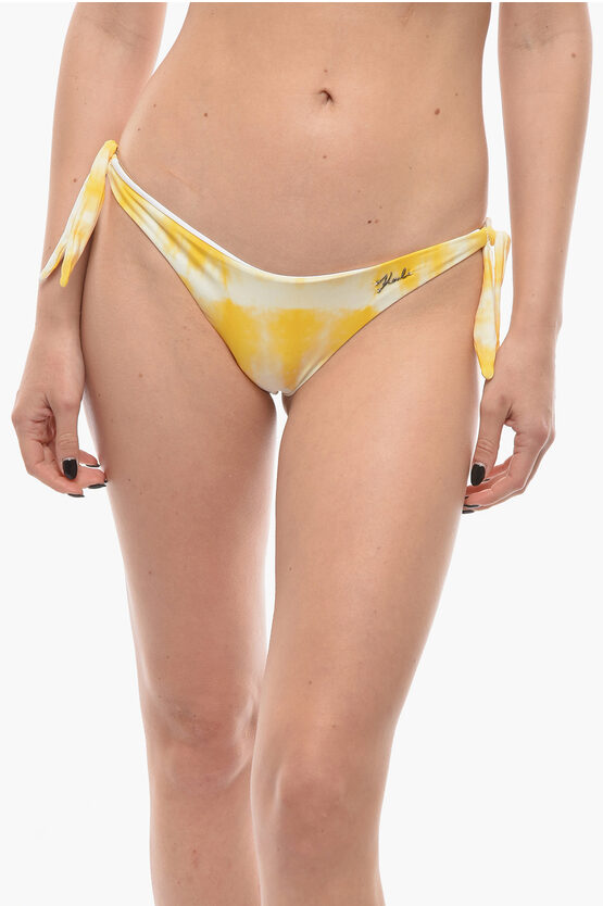 Karl Lagerfeld Tie Dye Effect Bottom Bikini With Knotted Laces In Metallic