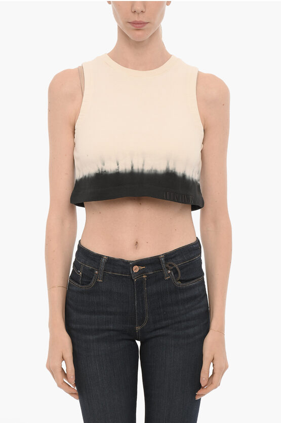 Shop Allsaints Tie-dye Effect Brushed Cotton Lila Crop Top