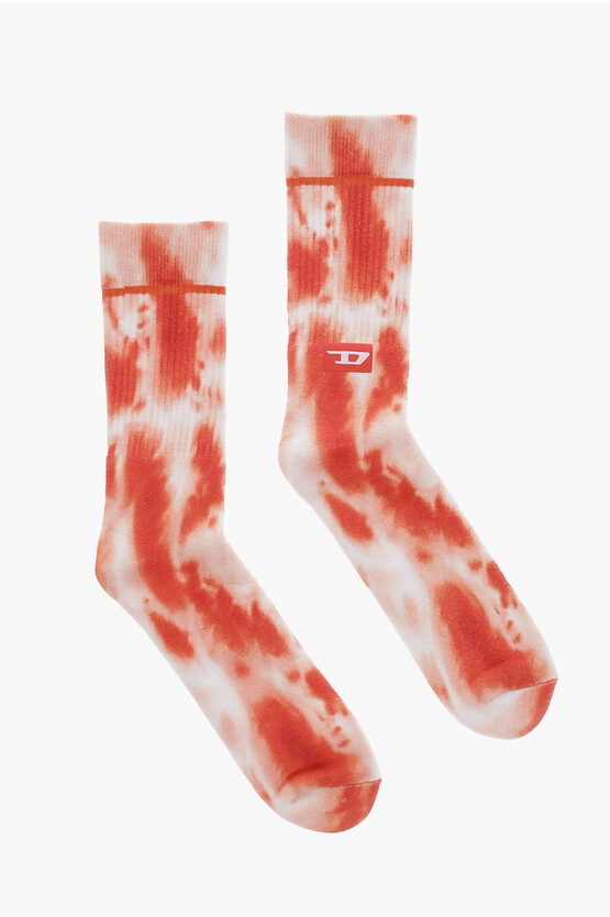 Diesel Tie-dye Effect Cotton Blend Skm-ray Socks In Red