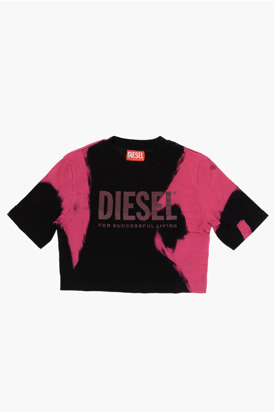 Diesel Tie Dye Effect Crop Crew-neck T-shirt In Black