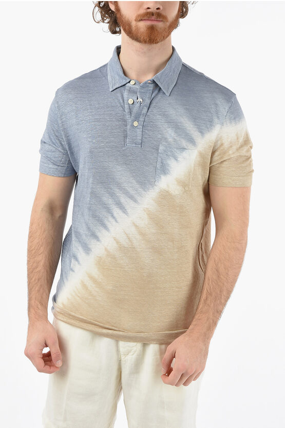 Altea Tie-dye Effect Flax Smith Polo Shirt With Breast Pocket In Blue