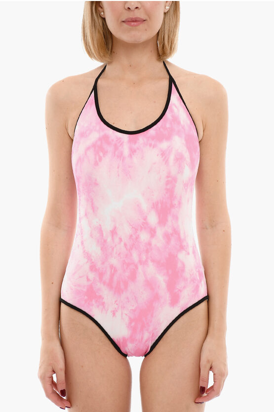 Zadig & Voltaire Tie Dye Effect One-piece Swimsuit With Contrasting Trim In Pink