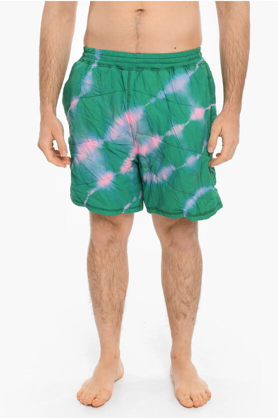 Aries Tie Dye Effect Padded Shorts In Green