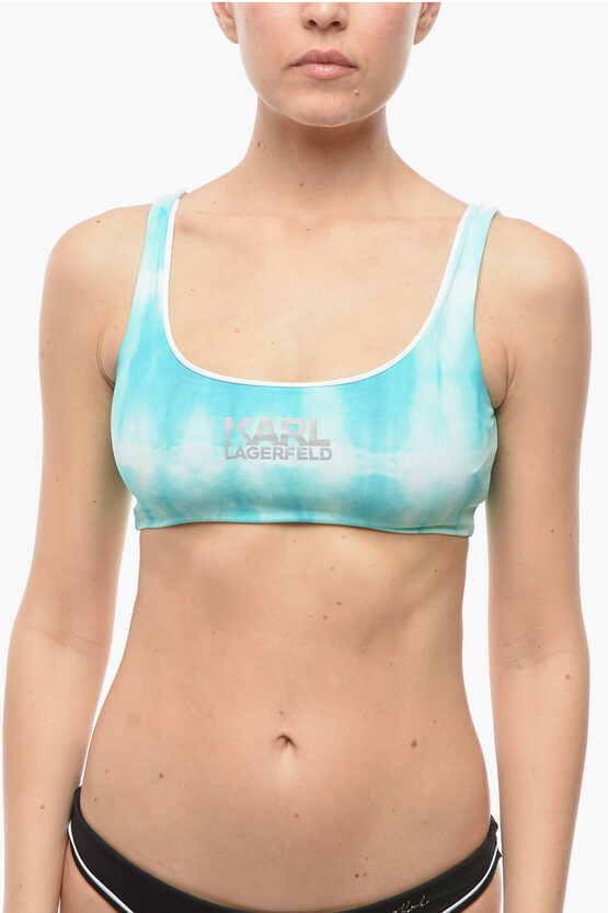 Karl Lagerfeld Tie Dye Effect Plunge Bkini Top With Cut Out Details On The In Blue