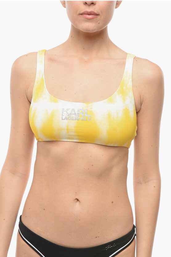 Karl Lagerfeld Tie Dye Effect Plunge Bkini Top With Cut Out Details On The In Yellow