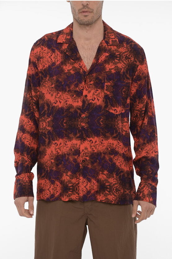 Benevierre Tie-dye Effect Red Sea Shirt With Breast Pocket