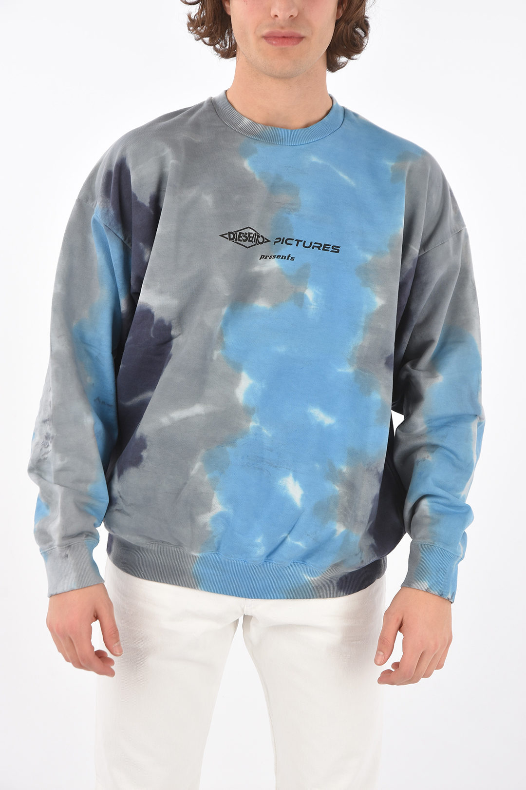 tie dye effect S-MART-E4 crew-neck sweatshirt with print on the back