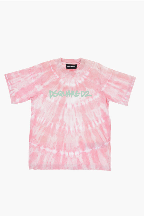Dsquared2 Tie-dye Effect Slouch Fit Crew-neck T-shirt In Pink