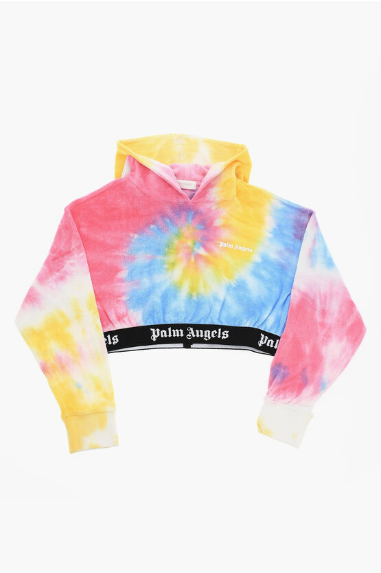 Palm Angels Tie Dye Effect Terry-cotton Cropped Hoodie In Pink