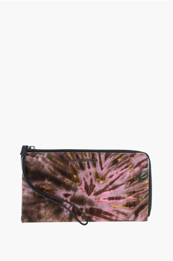 Dsquared2 Tie Dye Pony Hair Wallett In Pink