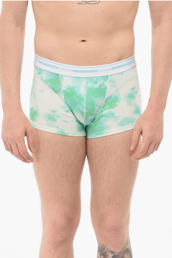Dsquared2 Tie Dye Print Cotton Boxer In Green