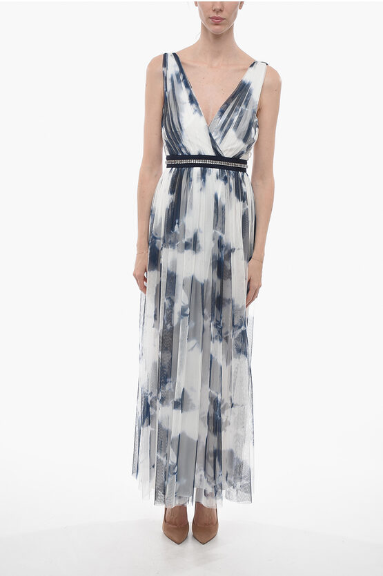 Shop Ermanno Scervino Tie Dye Tulle Maxidress With Jeweled Belt