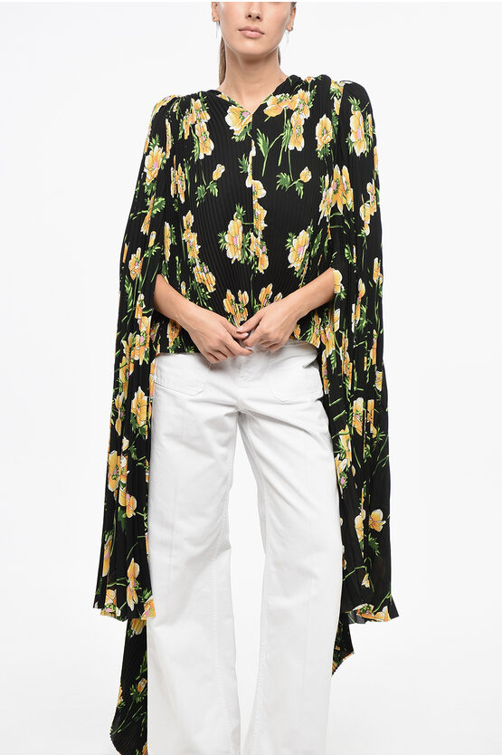Balenciaga Tie Neck Accordion Blouse With Maxi Sleeves Grösse 38 In Multi