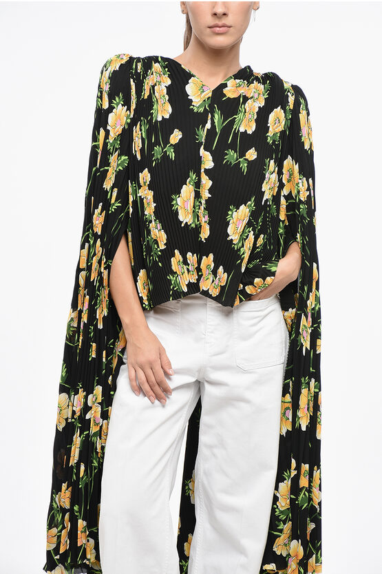 Balenciaga Tie Neck Accordion Blouse with Maxi Sleeves women