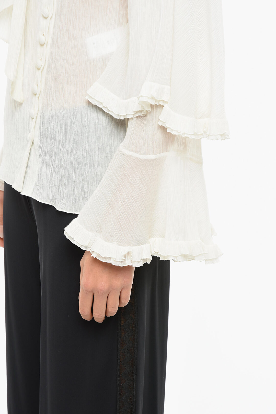 V Neck Ruffled Tie Waist Shirt
