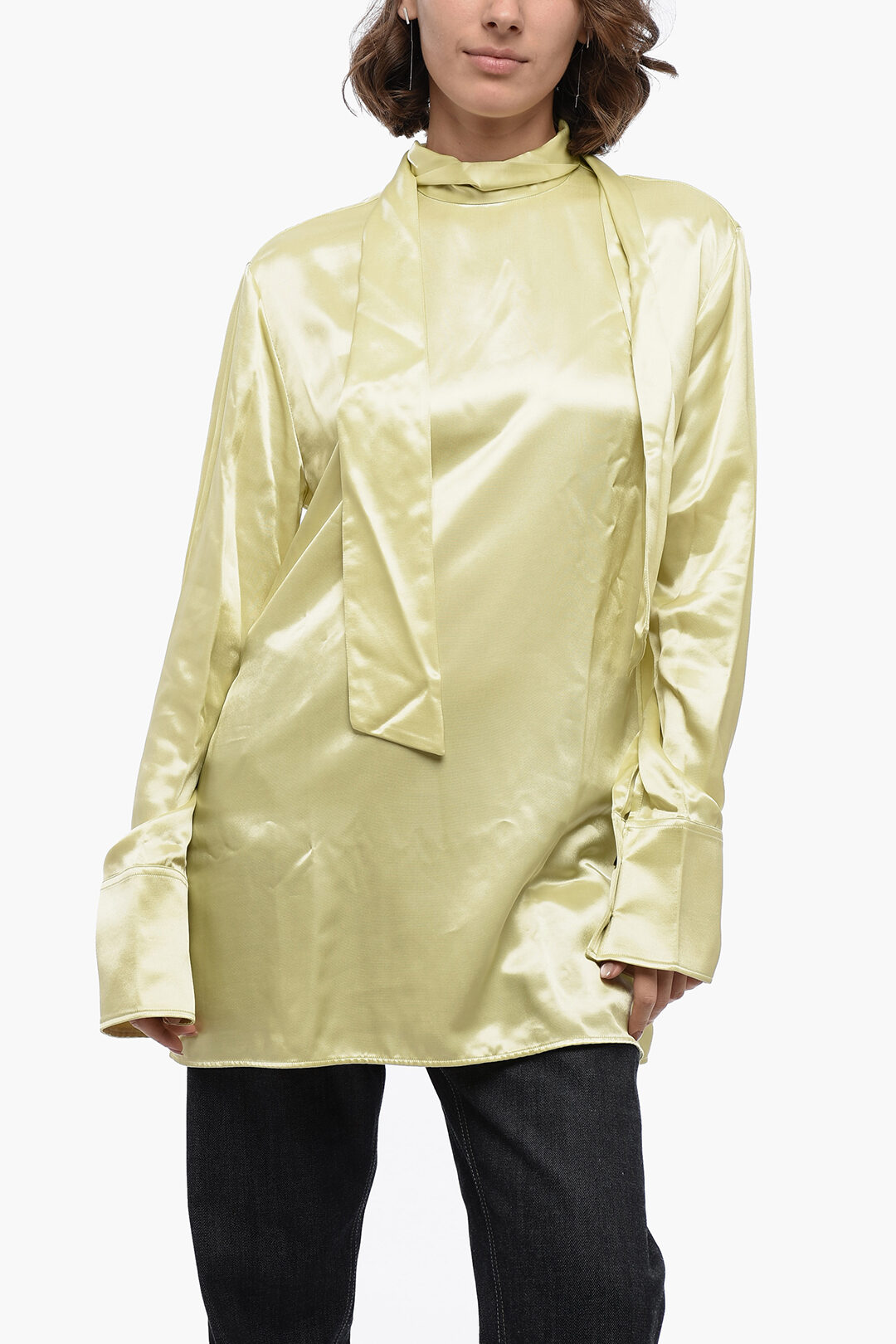 tie neck satin blouse