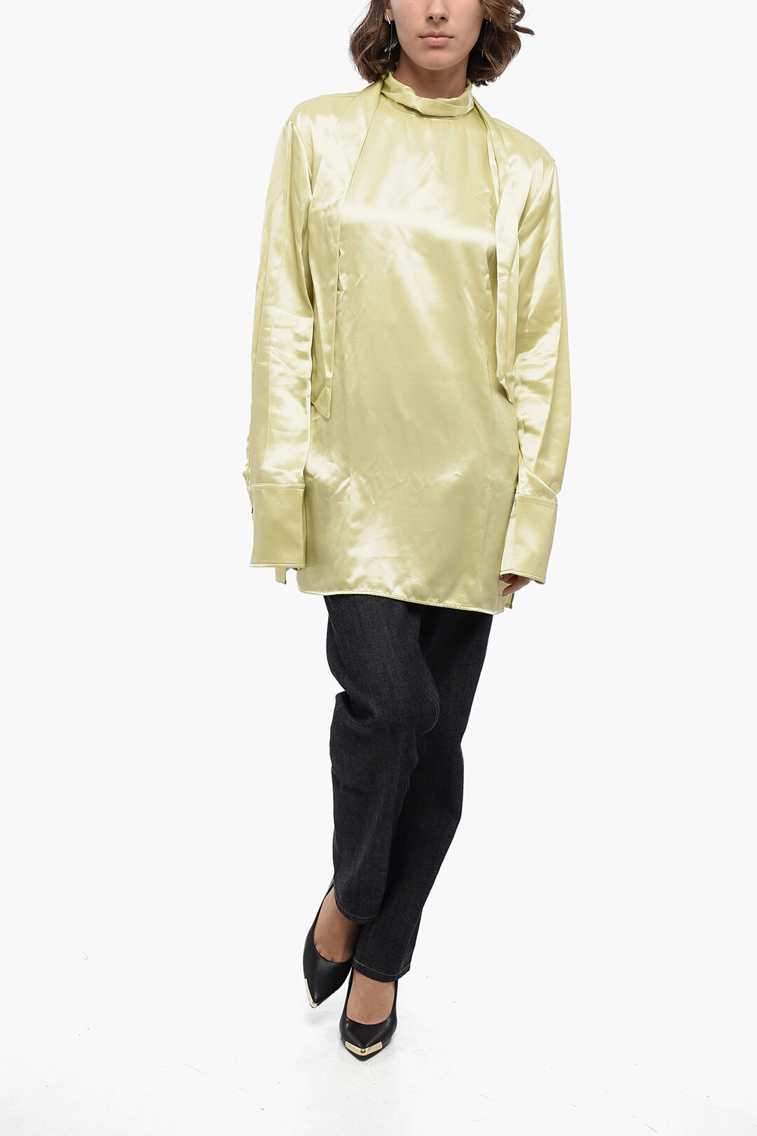 tie neck satin blouse
