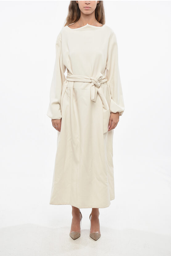 Oblo Unique Tie Neck Solid Color Maxi Dress In Neutral
