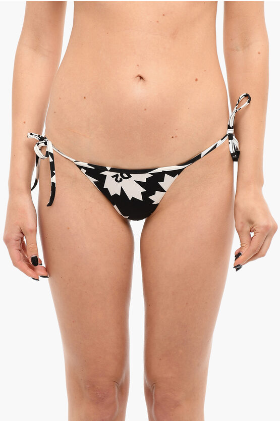 Dsquared2 Tie-side Bikini Bottom With Allover Logo Print In Black