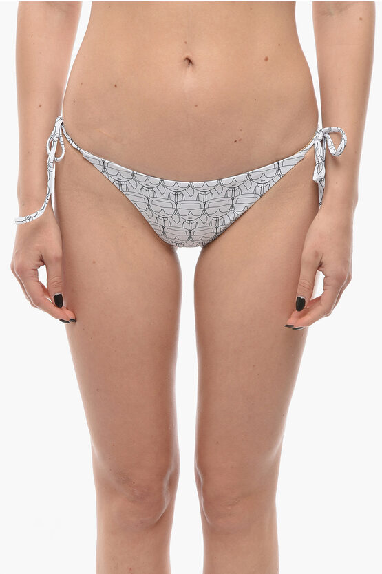 Karl Lagerfeld Tie-side Bottom Bikini With Iconic Print In Gray