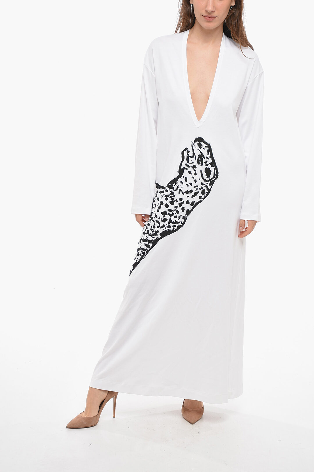 Salvatore Ferragamo Tiger-printed Kaftan Dress with Deep