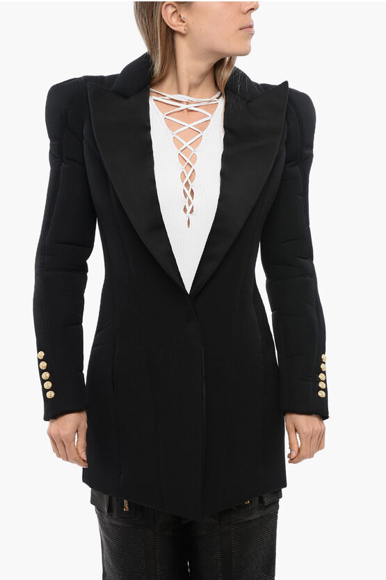 Balmain Tigh-fit Long Blazer In Blue