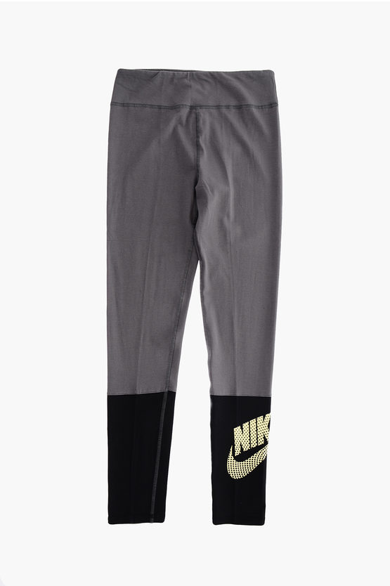 Nike Tight Fit Contrasting Logo-printed Leggings In Black