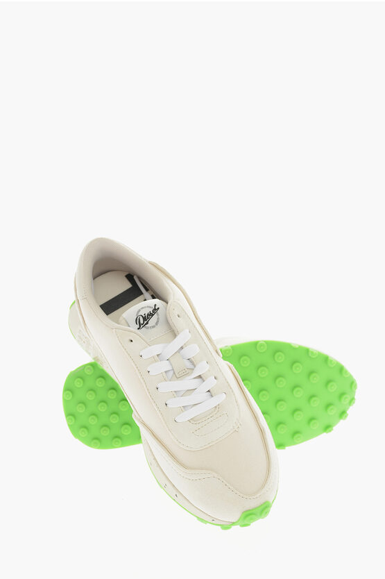 Diesel Tone On Ton Mesh And Sueds-racer Lc Low-top Sneakers With Co In White