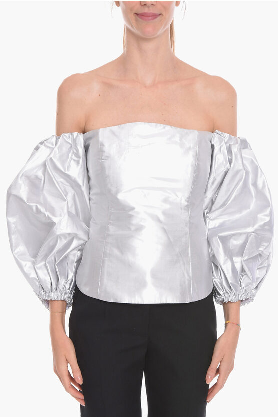 Top Off-Shoulder in Seta Lurex con Manica Bombata