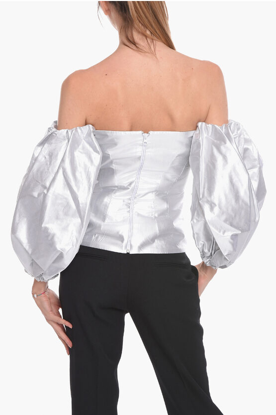 Top Off-Shoulder in Seta Lurex con Manica Bombata