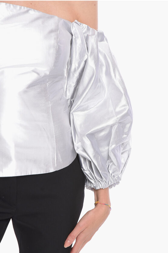 Top Off-Shoulder in Seta Lurex con Manica Bombata