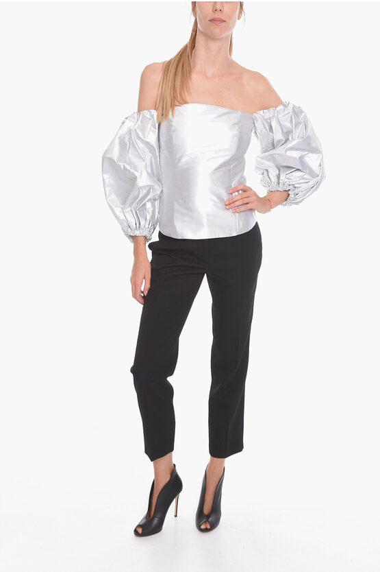 Top Off-Shoulder in Seta Lurex con Manica Bombata