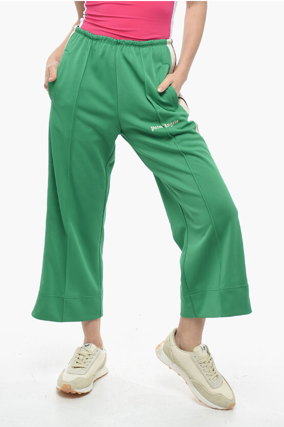 Palm Angels Track Flared Pants With Contrasting Side Bands In Green