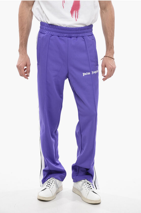 Palm Angels Track Trousers With Contrasting Side Bands And Ankle Zip In Purple