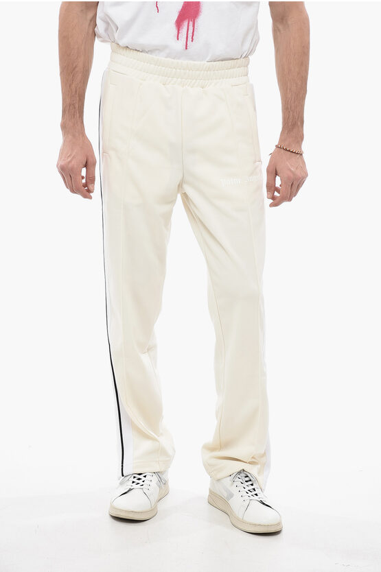 Palm Angels Track Pants With Contrasting Side Bands And Ankle Zip In White