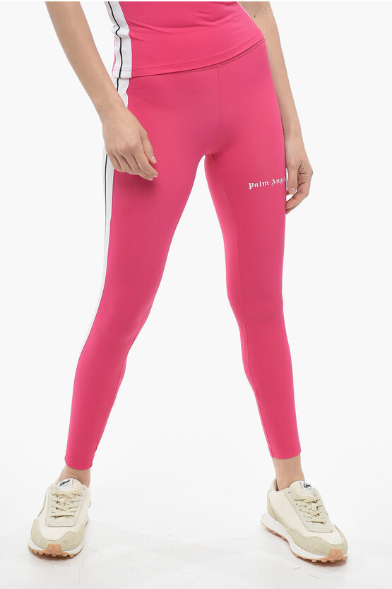 Palm Angels Track Stretch Leggings With Side Bands In Pink
