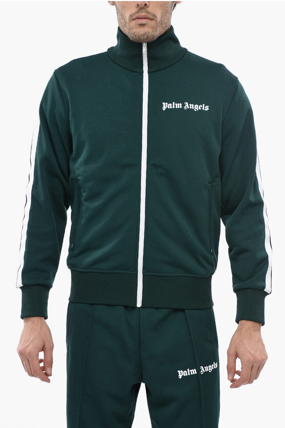 Palm Angels Track Sweatshirt With Contrasting Bnads In Green
